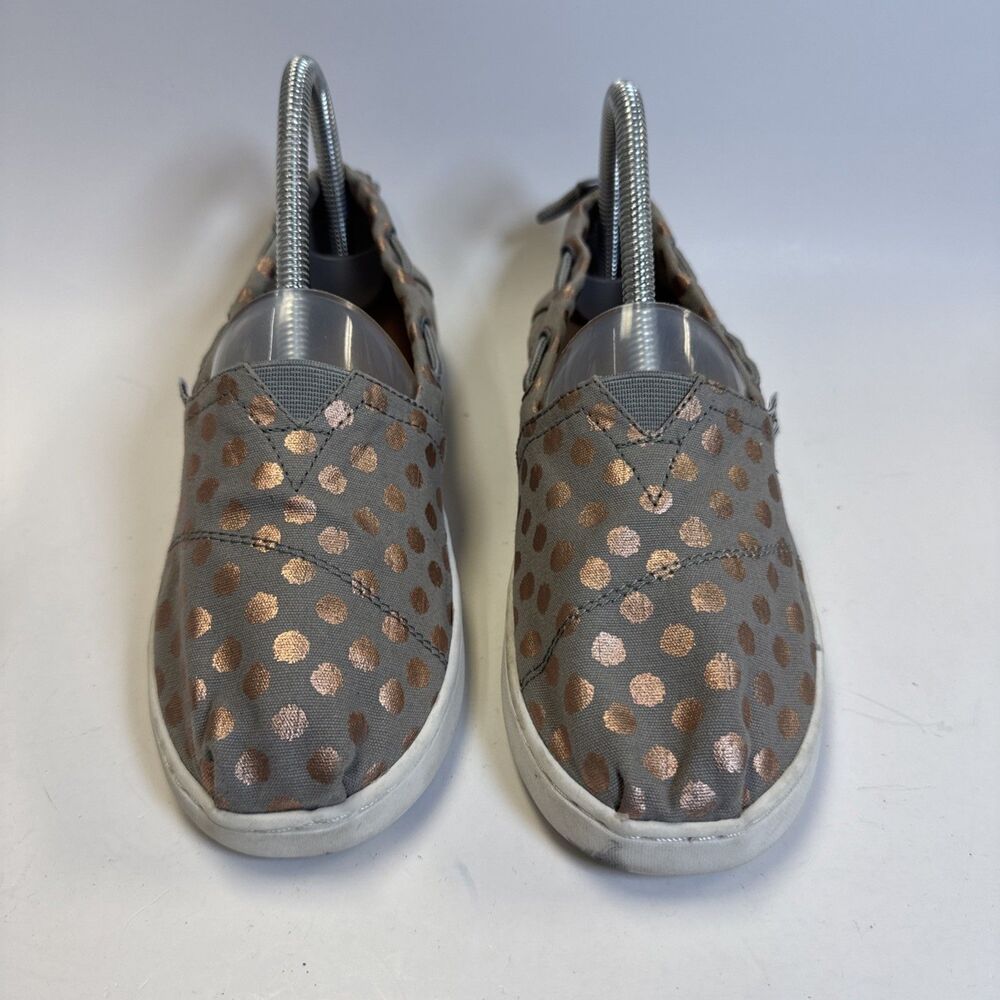 Toms Classic Alparagata Copper Foil Polka-Dot Grey Canvas SlipOn Flats Sz 5